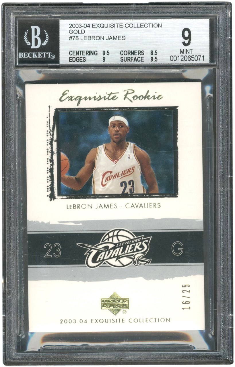 - 2003-04 Exquisite Collection Gold #78 LeBron James Rookie 16/25 BGS MINT 9