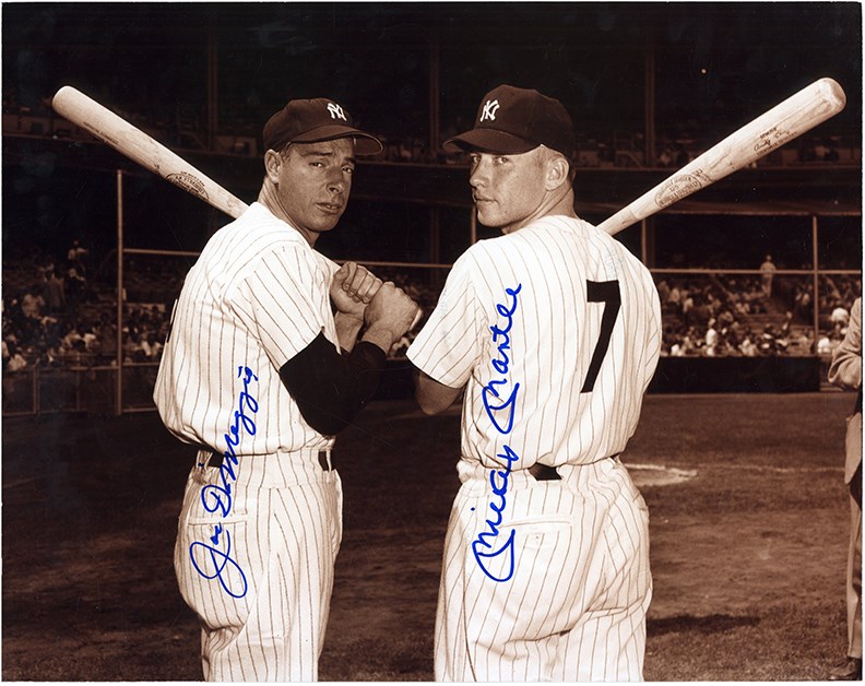- Perfect Mickey Mantle & Joe DiMaggio Signed Oversized Sepia Photo (PSA GEM MINT 10)