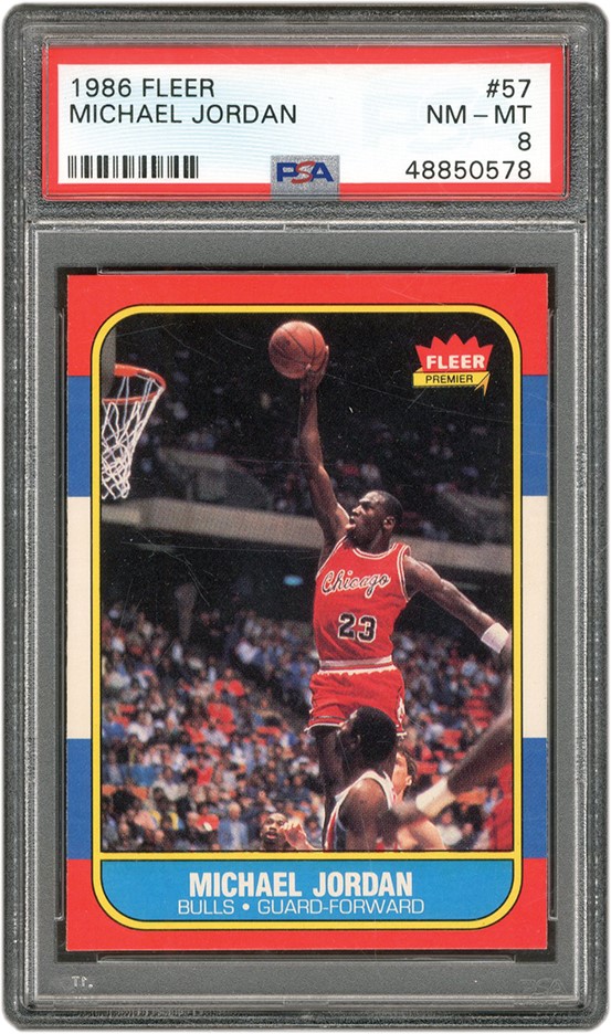 Basketball Cards - 1986 Fleer #57 Michael Jordan Rookie PSA NM-MT 8