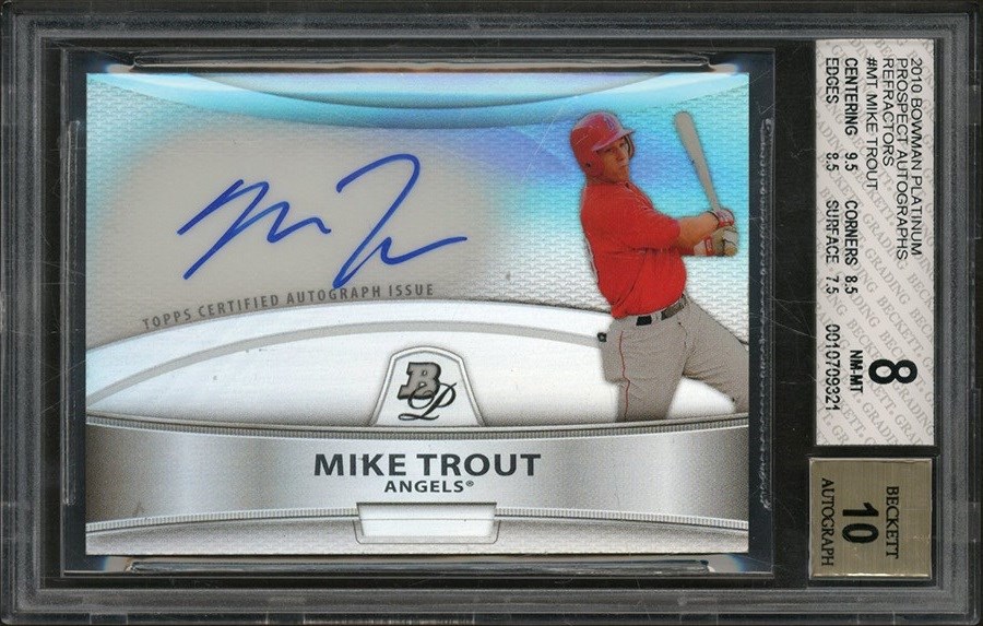 Baseball and Trading Cards - 2010 Bowman Platinum #MT Mike Trout Prospect Autographs Refractor BGS NM-MT 8 - Auto 10