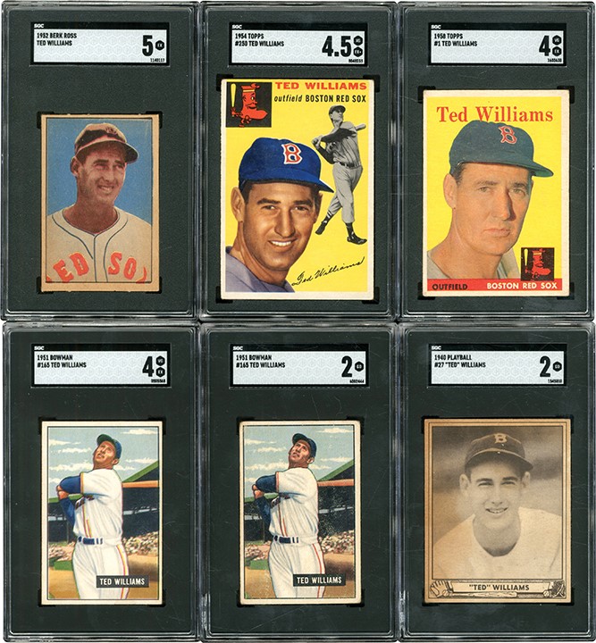 Baseball and Trading Cards - 1940-58 Play Ball, Berk Ross, Topps & Bowman Ted Williams Collection (6)