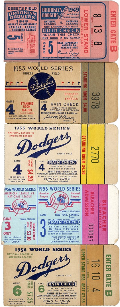 - 1949-1956 Yankees vs. Dodgers World Series Tickets (5)