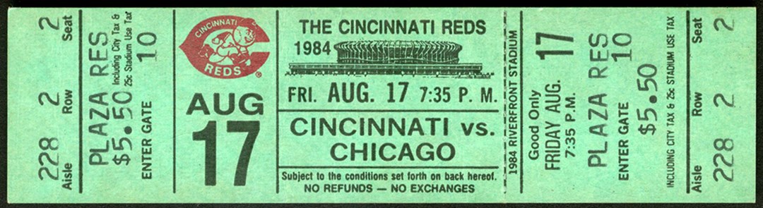 Pete Rose & Cincinnati Reds - August 17, 1984, Pete Rose Returns to the Reds Full Ticket
