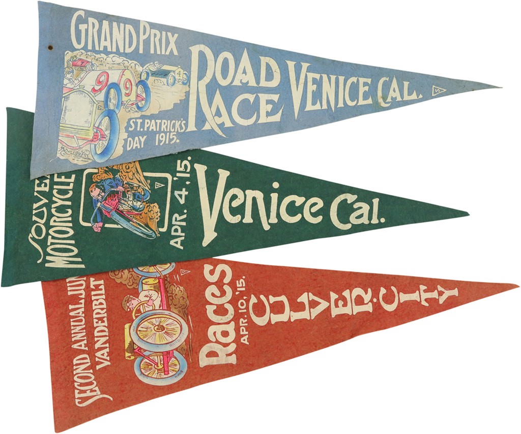 Olympics and All Sports - 1915 Venice Auto Racing Pennants Trio