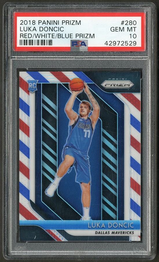 Basketball Cards - 2018 Panini Prizm Red/White/Blue #280 Luka Doncic Rookie PSA GEM MINT 10
