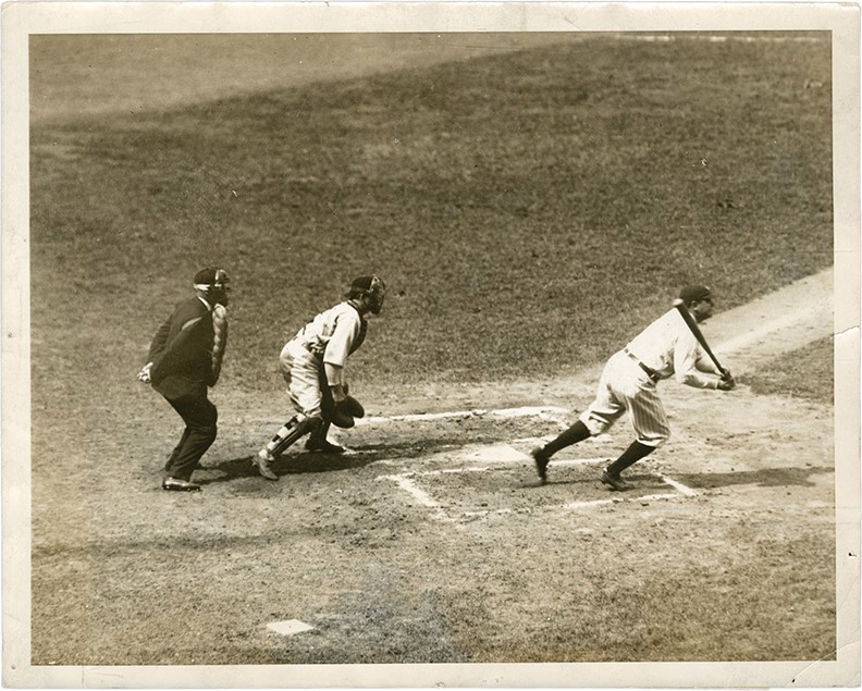 Vintage Sports Photographs - 1924 Babe Ruth "Babe Hits a Triple" Type I Action Photograph