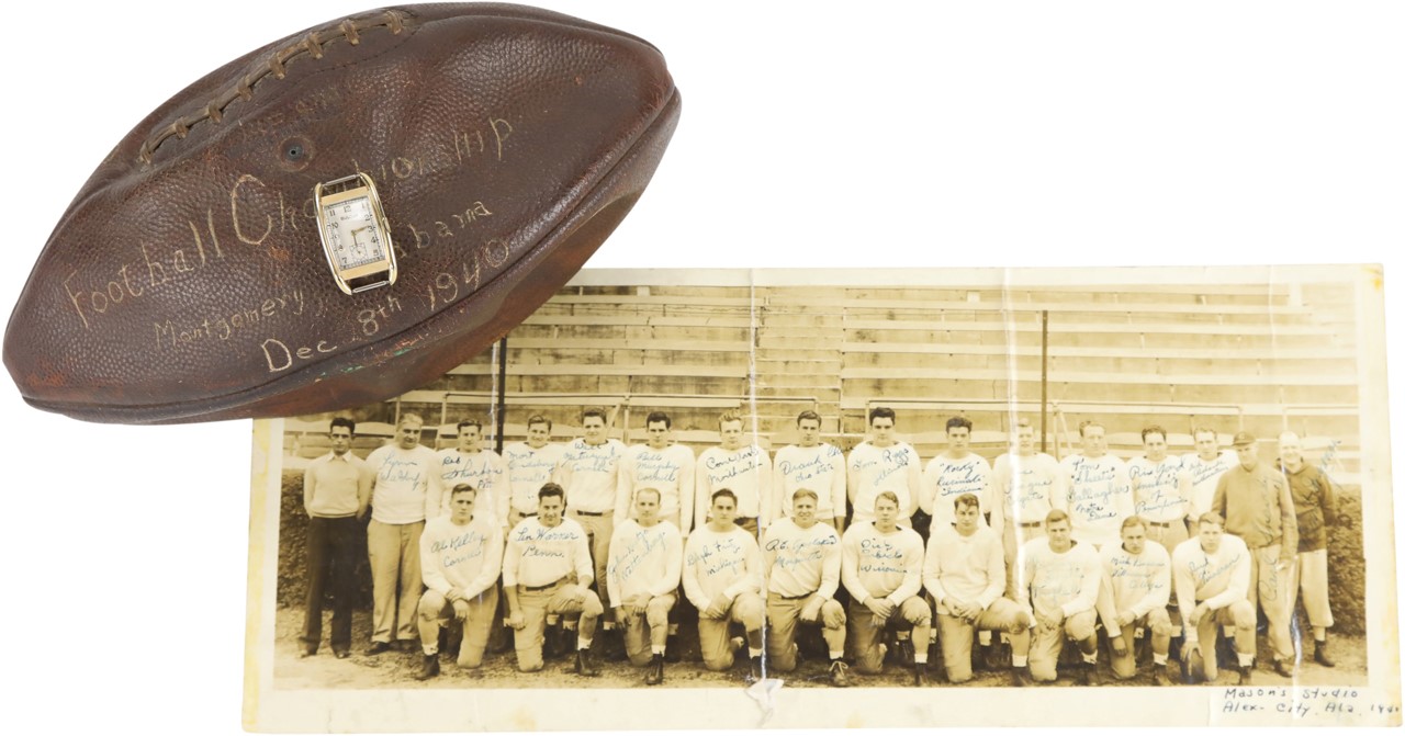 Football - 1940 Blue vs. Gray College Football Player Collection with Game Ball, Signed Photo, and Gold Watch (Bucchianeri Collection)
