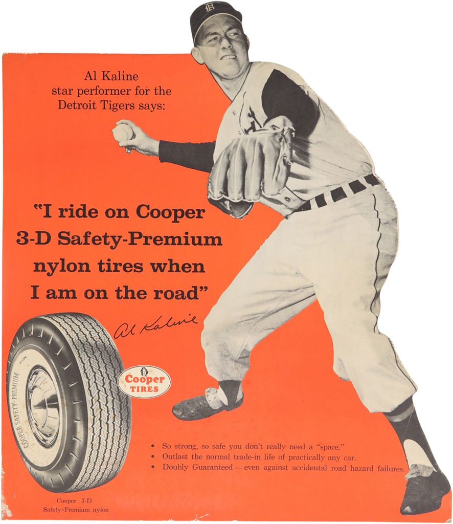 Ty Cobb and Detroit Tigers - 1950s Al Kaline Cooper Tires Advertising Display