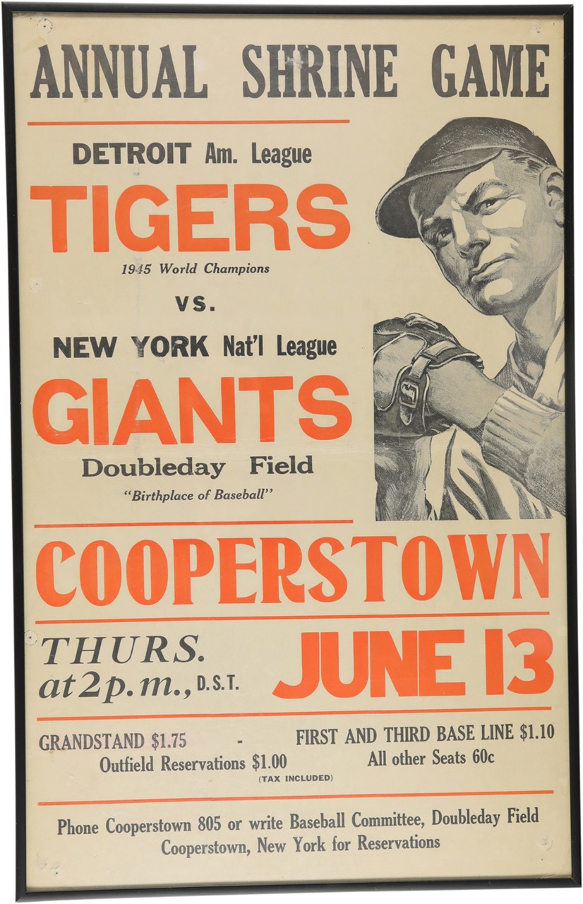 Ty Cobb and Detroit Tigers - 1946 Baseball Hall of Fame Game Broadside Featuring Detroit Tigers vs. New York Giants