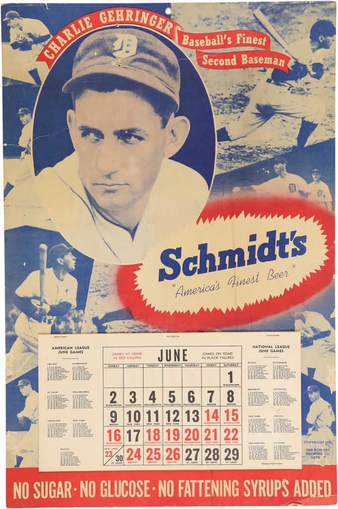 1940 Detroit Tigers Calendar Featuring Charlie Gehringer