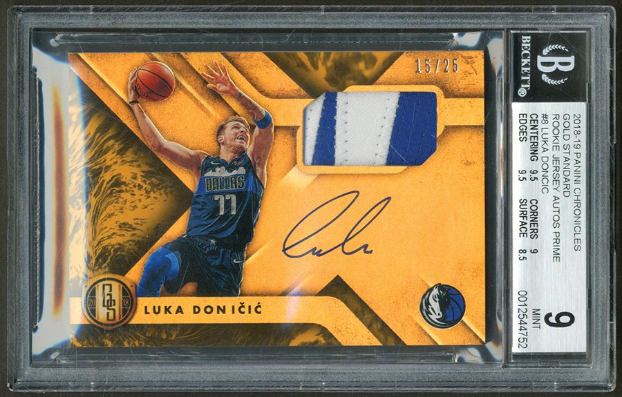 Basketball Cards - 2018-19 Panini Chronicles Gold Standard #LDC Luka Doncic Rookie Patch Autograph 15/25 BGS MINT 9 - Auto 10