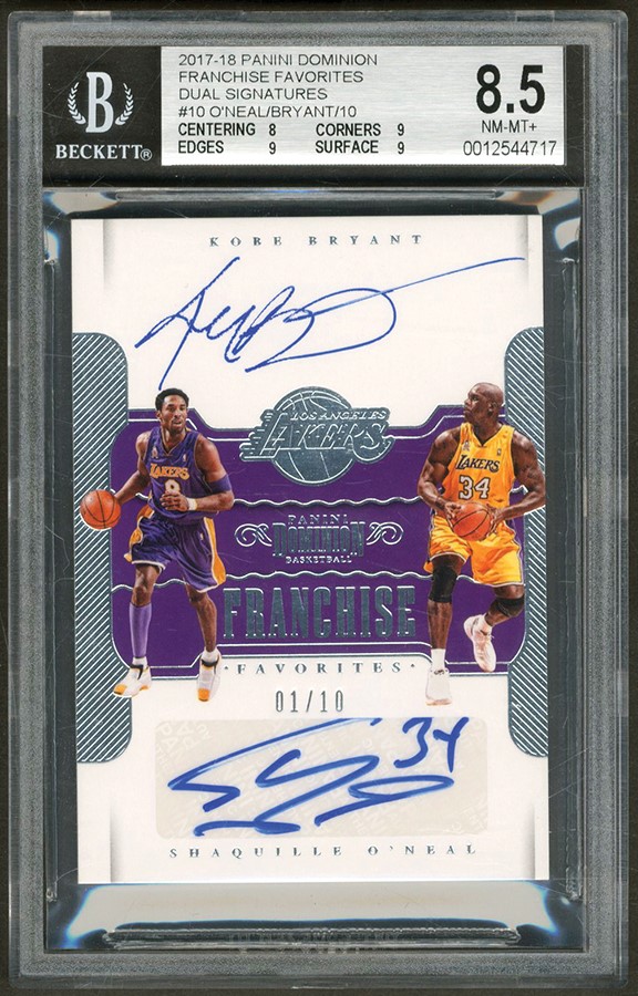- 2017-18 Panini Dominion Franchise Favorites Kobe Bryant & Shaquille O'Neal Dual Autograph 1/10 BGS NM-MT+ 8.5 - Auto 8