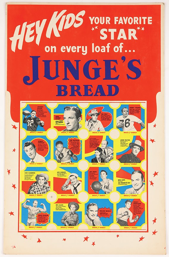 Baseball and Trading Cards - 1950-51 Junge's Bread for Energy Carboard Advertising Sign