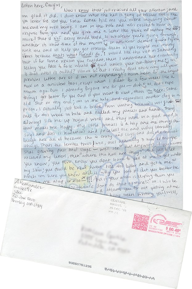2015 Aaron Hernandez Handwritten Letter to his Pen Pal Paramour