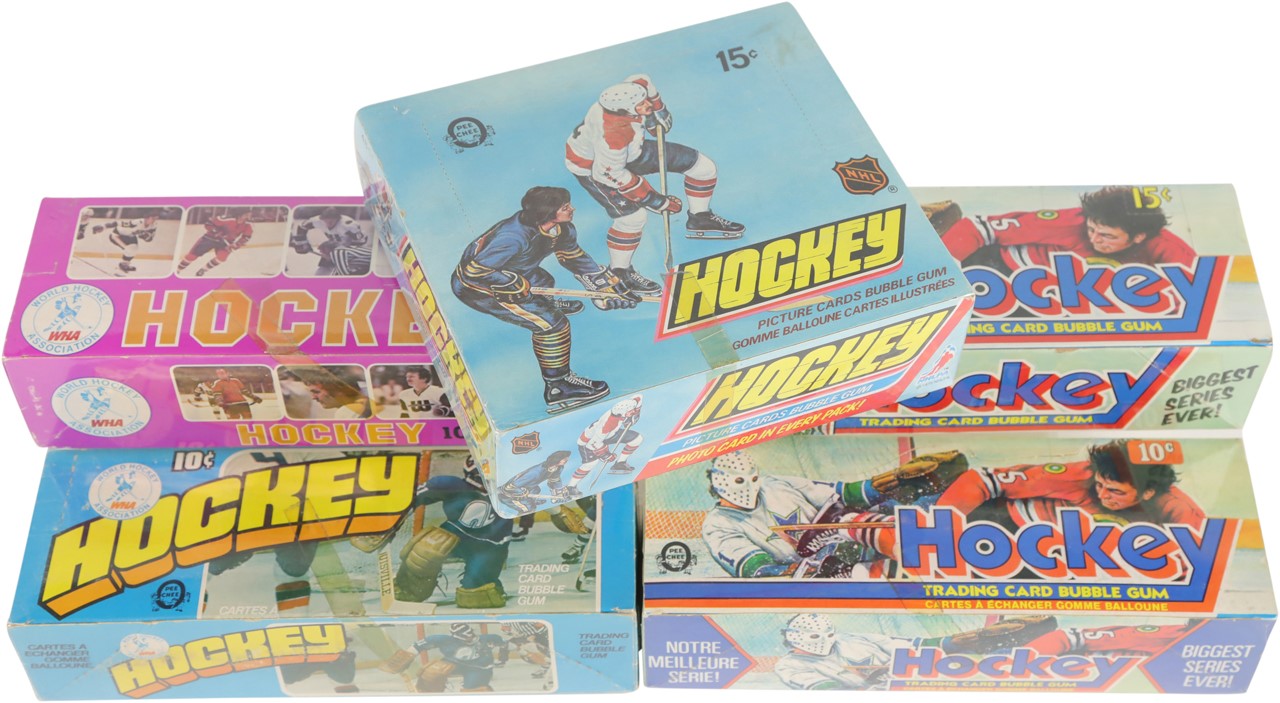 - 1970s Topps, O-Pee-Chee, and WHA Hockey Display Boxes (5)