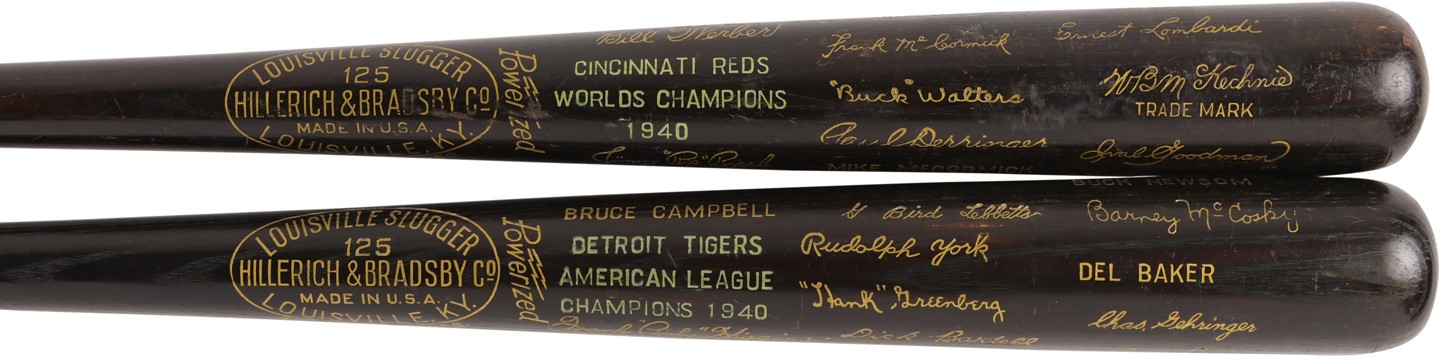 Ty Cobb and Detroit Tigers - 1940 Detroit Tigers and Cincinnati Reds World Series Black Bats