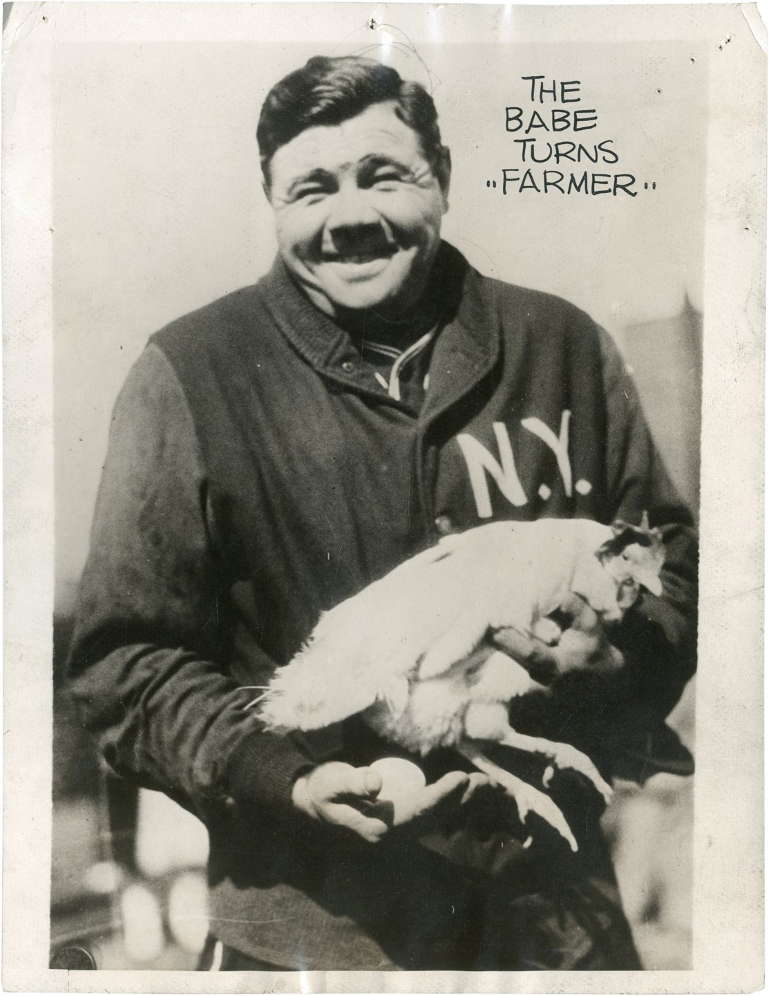 Ruth and Gehrig - Type I Babe Ruth - The Babe Turns "Farmer" Photo