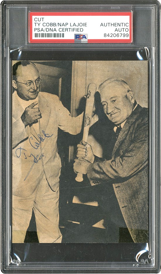 Baseball Autographs - Ty Cobb Signed Newspaper Photo (PSA)