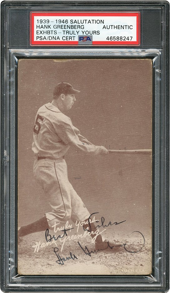 - 1939-46 Hank Greenberg Signed Baseball Exhibit Card (PSA)