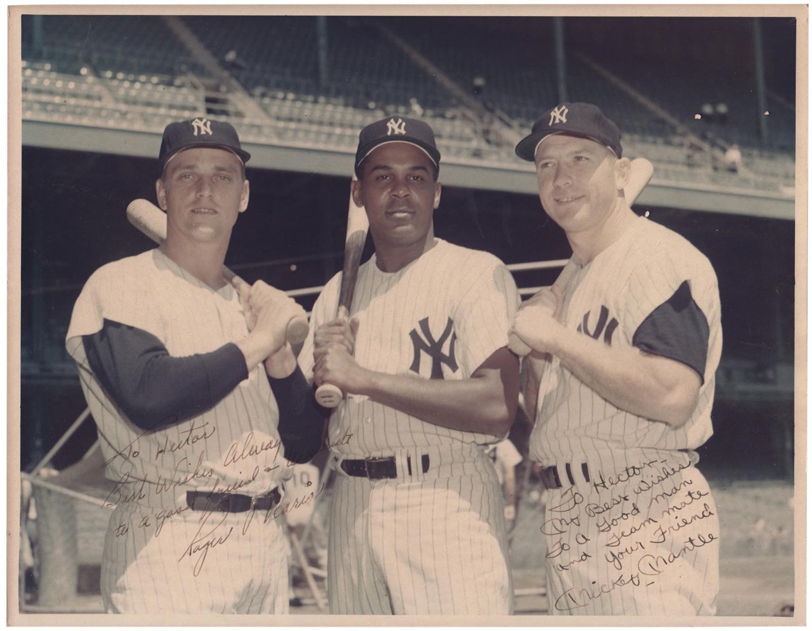 Circa 1961 Mickey Mantle & Roger Maris Vintage Signed Photograph to Teammate Hector Lopez (PSA)