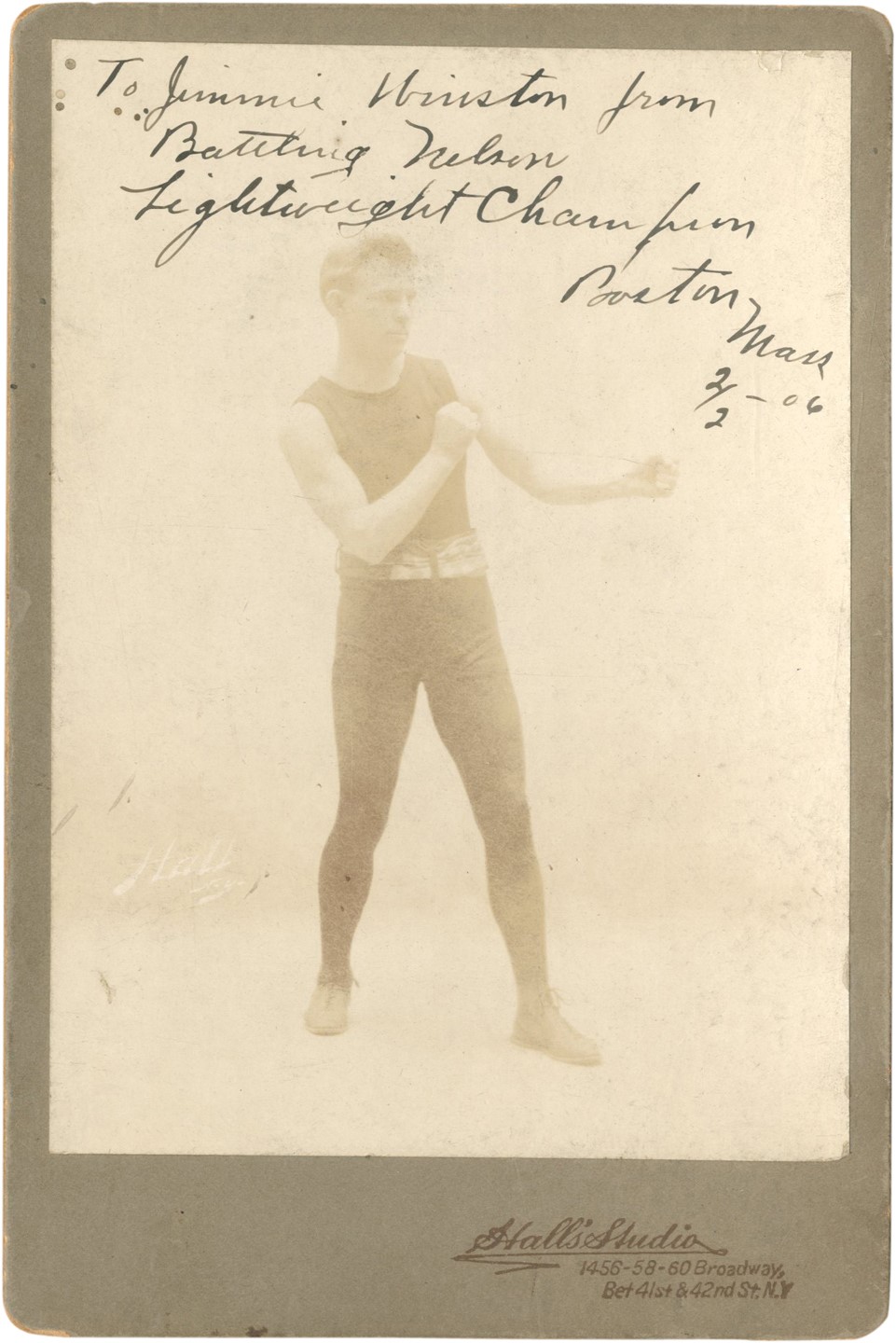 1906 Battling Nelson Signed Cabinet Card (PSA)