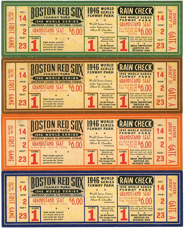 - Four 1946 Boston Red Sox World Series Full Tickets