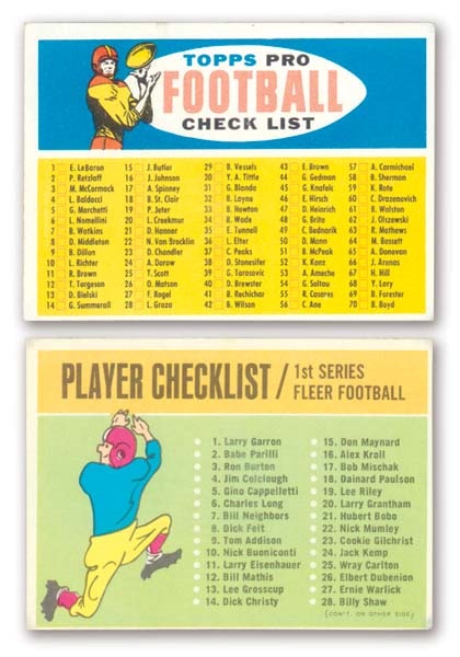 - 1957 Topps And 1963 Fleer Football Checklists
