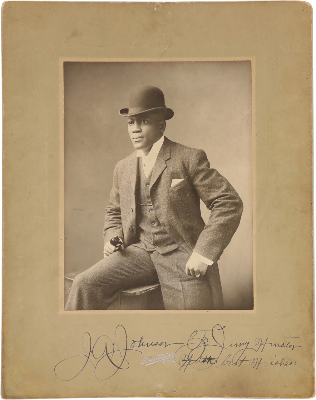 Muhammad Ali & Boxing - Fantastic Jack Johnson Signed Imperial Cabinet Card by Chickering (PSA)