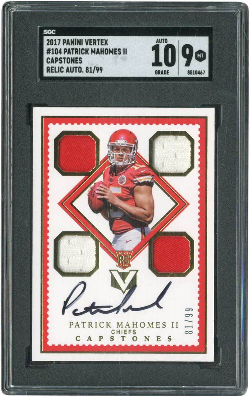 - 2017 Panini Vertex Capstones #104 Patrick Mahomes Game Worn Jersey Autograph 81/99 SGC MINT 9 - Auto 10