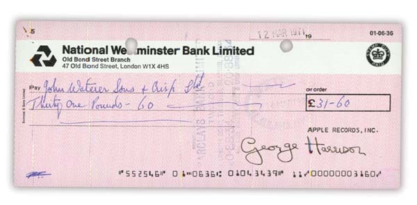 Beatles Autographs - George Harrison Signed Bank Note