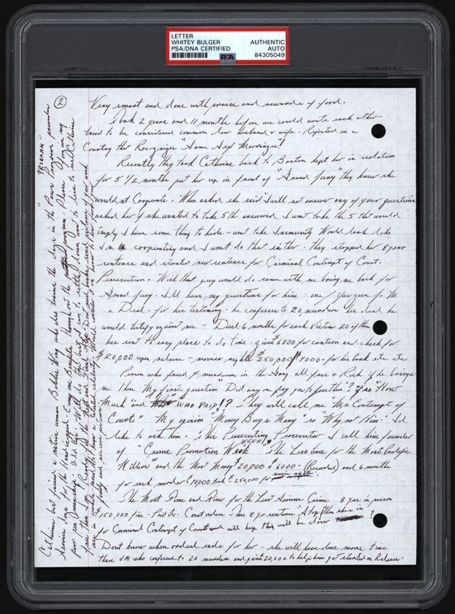 - Whitey Bulger Handwritten "Not Guilty" Letter (PSA)