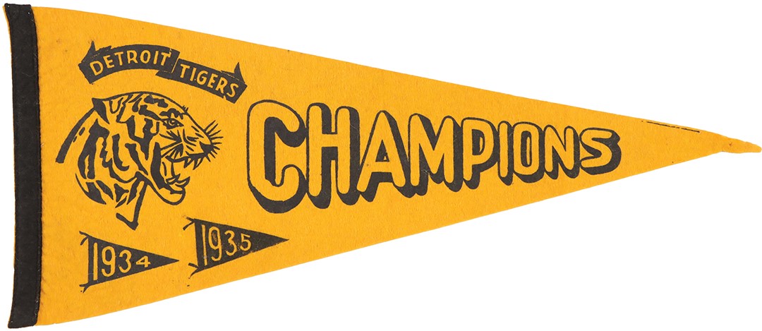 Ty Cobb and Detroit Tigers - Rare 1934-35 Detroit Tigers Champions Felt Pennant