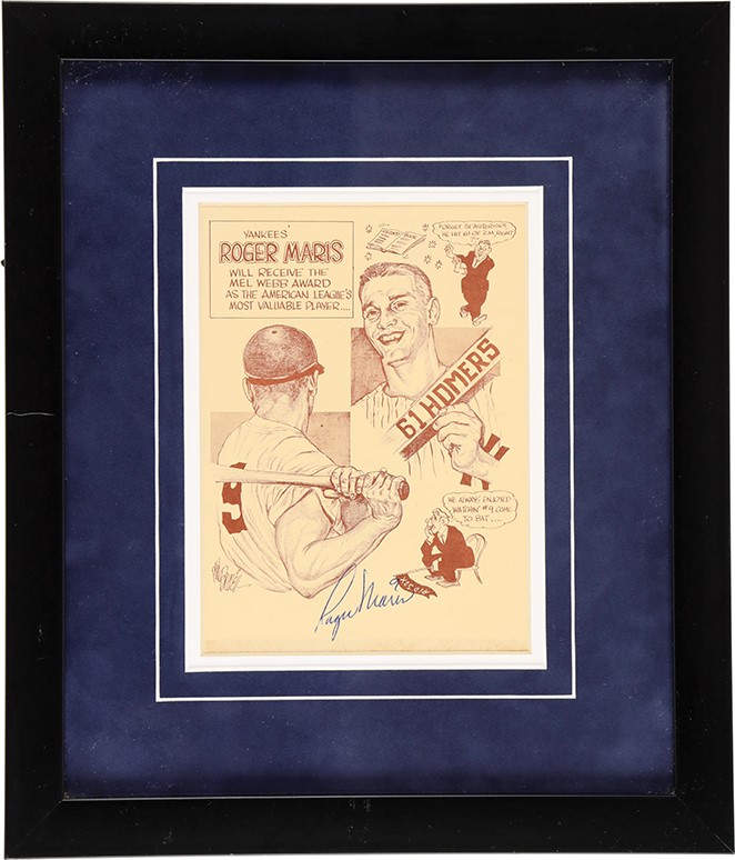 Mantle and Maris - Roger Maris Signed Artwork by Phil Bissell