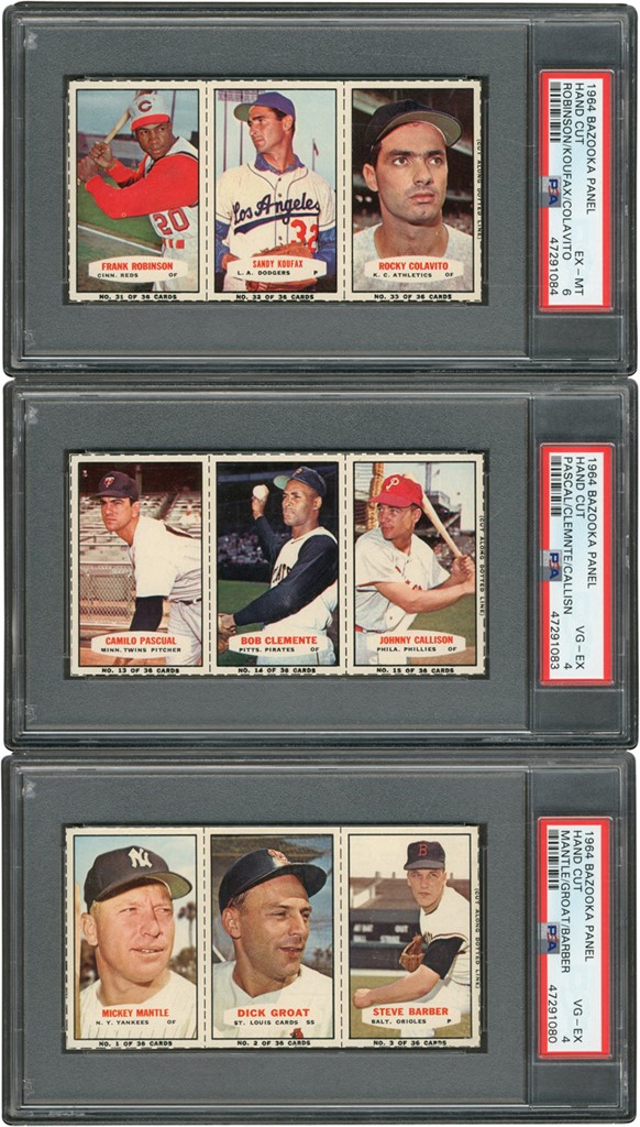 - 1964 Bazooka Baseball Complete Set on Three-Card Panels with Robinson/Koufax/Colavito (PSA EX MT 6)