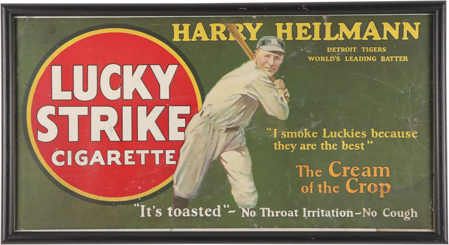 Ty Cobb and Detroit Tigers - 1920s Harry Heilmann Lucky Strike Cigarettes Advertising Display