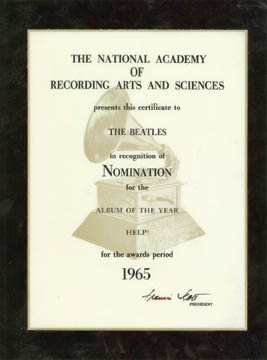 Beatles Awards - The Beatles Grammy Nomination Plaque