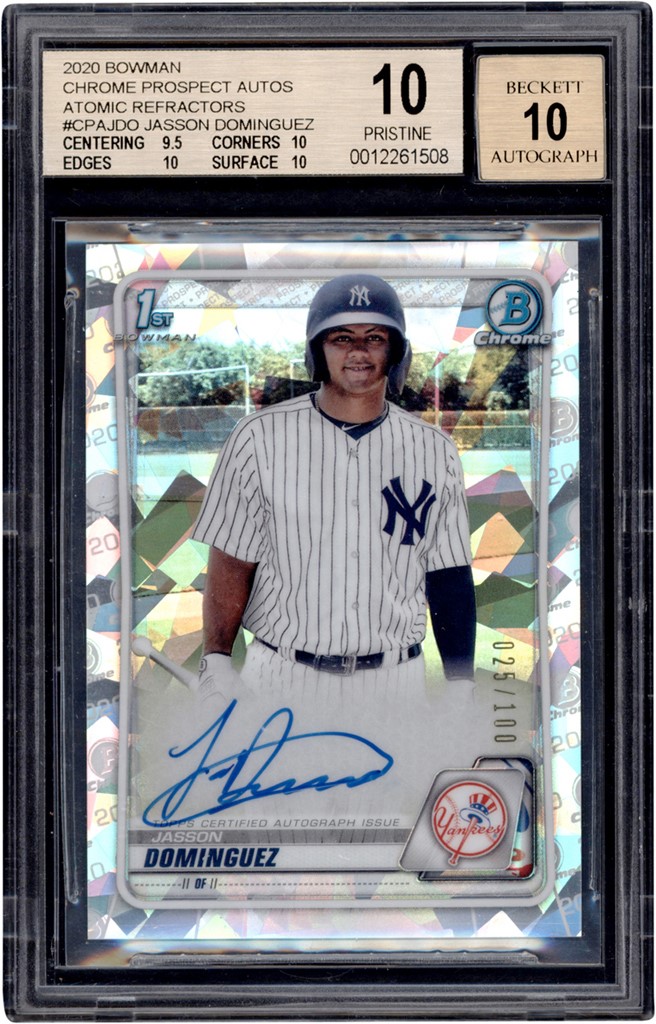 2020 Bowman Chrome Prospect Atomic Refractor #CPAJDO Jasson Dominguez Rookie Autograph 25/100 BGS PRISTINE 10 - Auto 10 (Pop 1 of 3!)