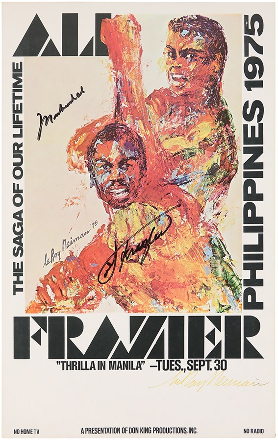 - 1975 Muhammad Ali vs. Joe Frazier Signed "Thrilla in Manila" Closed Circuit Poster (PSA)