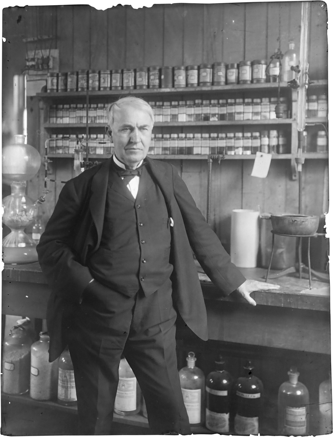 Thomas Edison in his Laboratory Glass Plate Negative