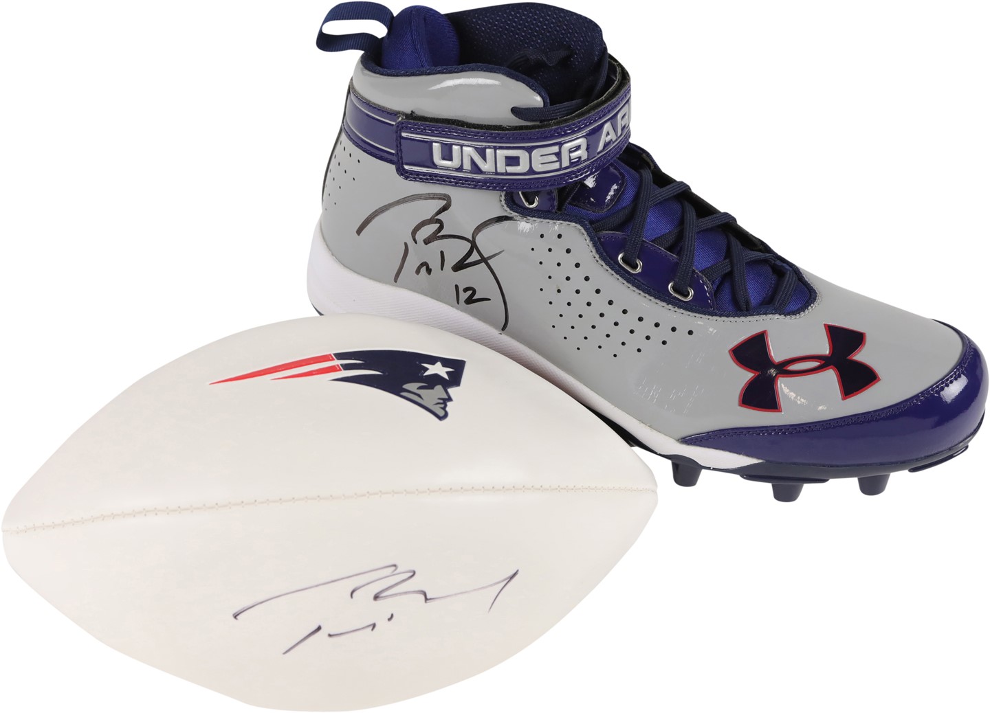 Tom Brady Signed Football and Under Armour Cleat (PSA)