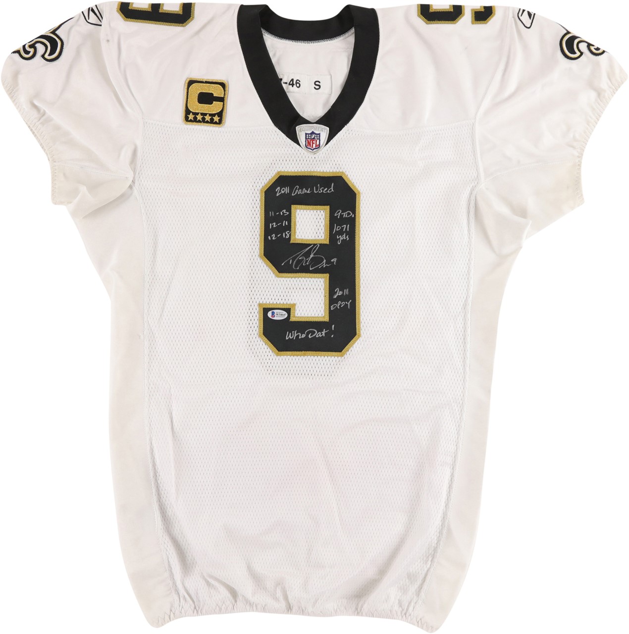 - Historic 2011 Drew Brees Photo-Matched "MVP" New Orleans Saints Game Worn and Heavily Inscribed Jersey - Worn in Two NFL Record-Breaking Games (Resolution Photomatching LOA & Saints LOA)