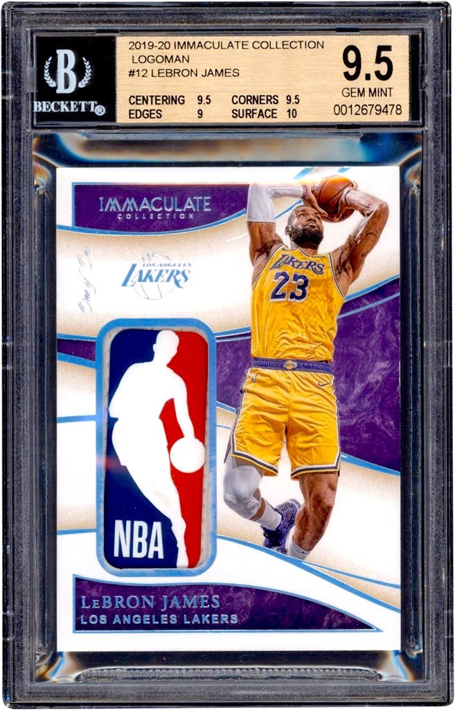 2019-20 Panini Immaculate Collection LeBron James Los Angeles Lakers "1/1" Game Used Logoman Patch BGS GEM MINT 9.5