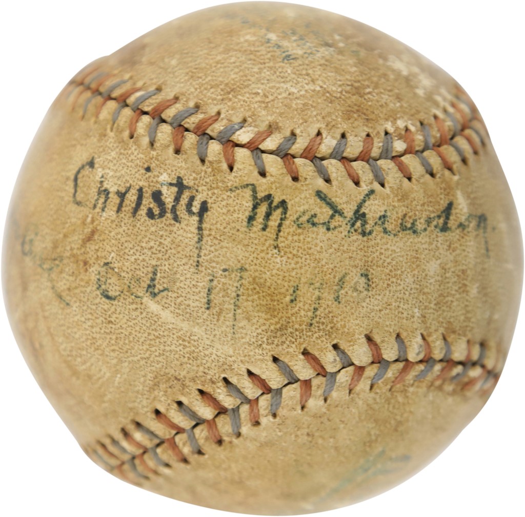 - 1910 Christy Mathewson Single-Signed Baseball - Signed at First Game of World Series! (PSA)