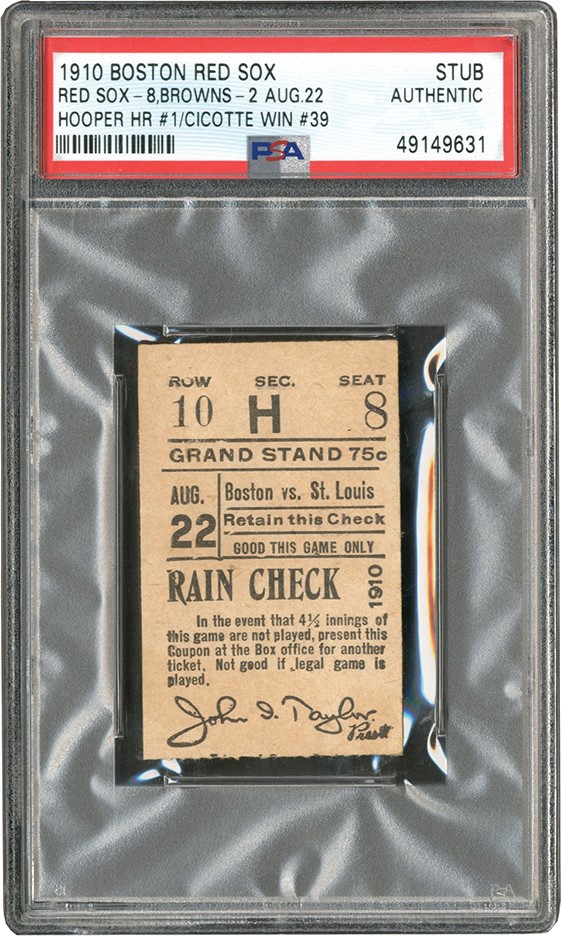 - 1910 Harry Hooper First Career Home Run Ticket (PSA)