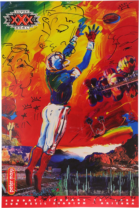 - 1996 Peter Max Signed Super Bowl XXX Poster with Original Artwork (PSA)