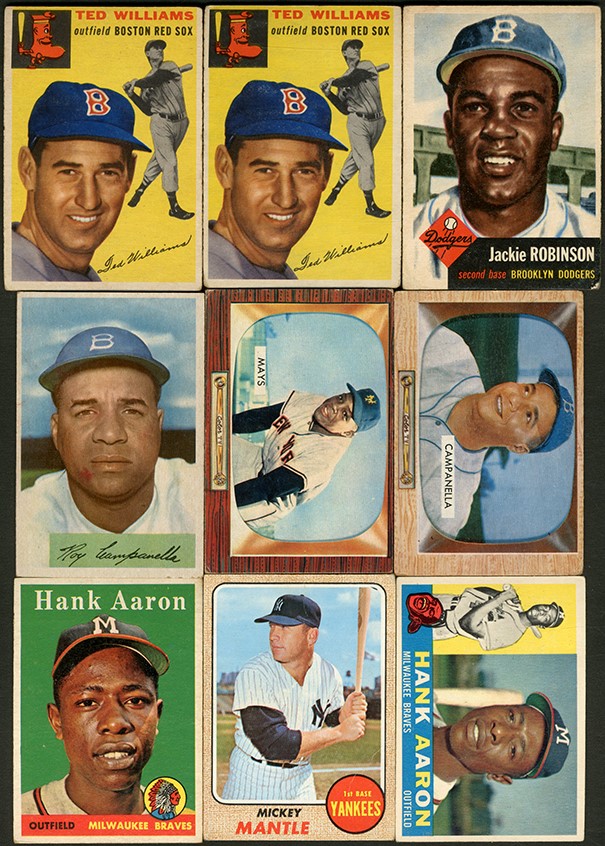 - 1950-1964 Topps and Bowman Hall of Famer Lot with Mantle, Robinson, Aaron, & Mays (13)