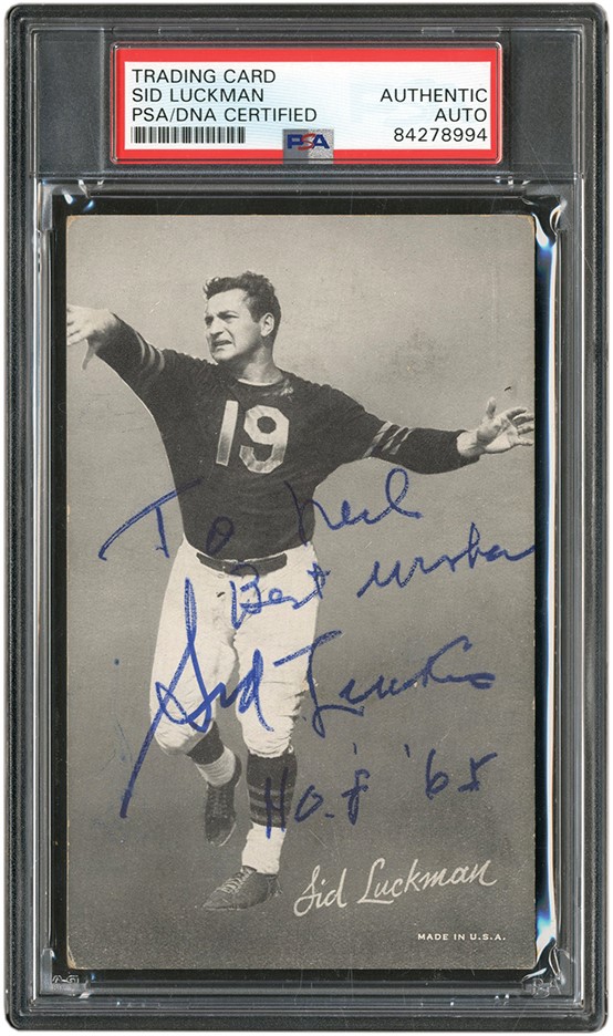 - 1948-52 Exhibit Sid Luckman Signed - Only One Known (PSA)