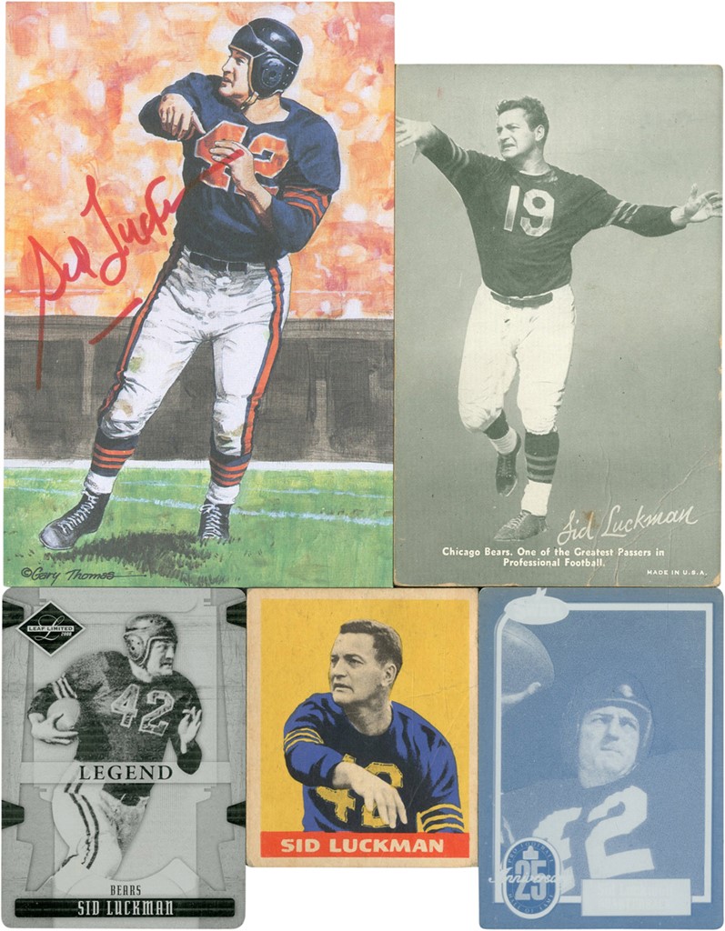 - Sid Luckman Collection with Signed Goal Line Art Card and 1948 Leaf (22)