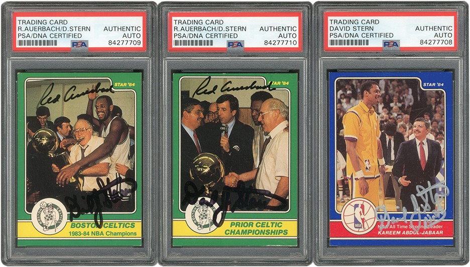 1984 Star David Stern Signed "Rookie" Trio Inc. Two Dual-Signed with Auerbach