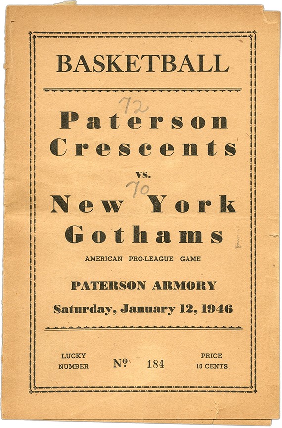 1946 New York Gothams Basketball Program and Tickets